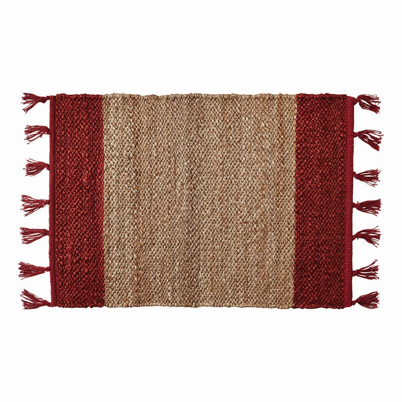Lalla Jute Border Stripe Indoor Rug Red And Brown with Tassels 24" X 36" Jute Doormat Entryway Mat